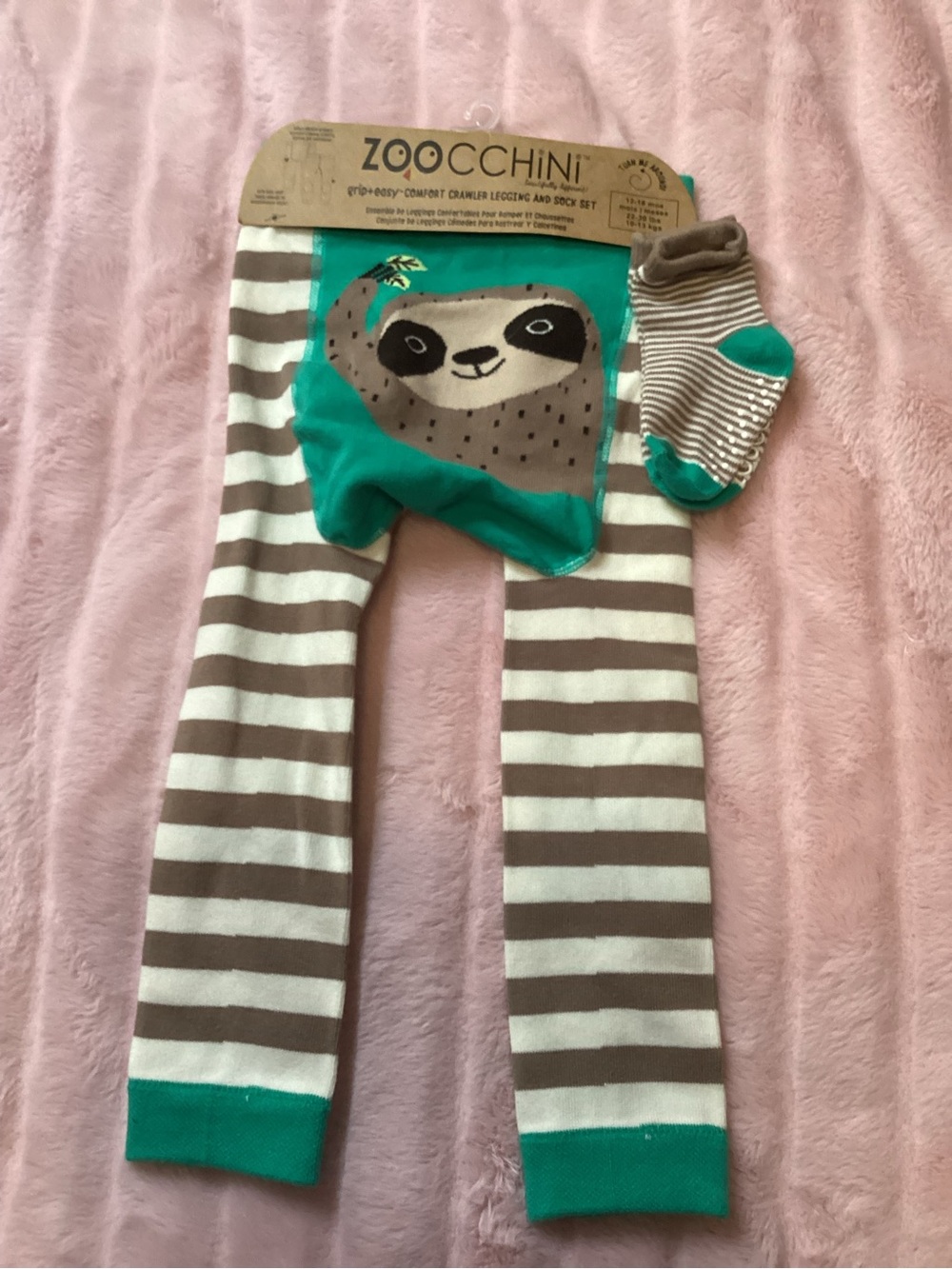 Teal & Brown Sloth Baby Leggings with Matching Socks